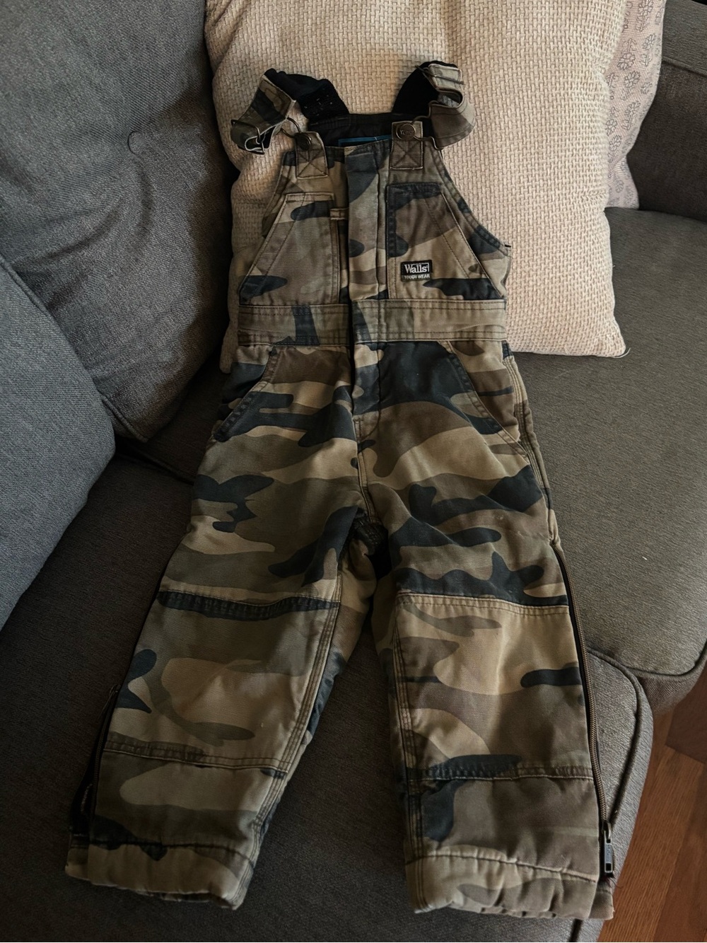Walls Insulated Kids Camouflage Overalls - Olive & Black